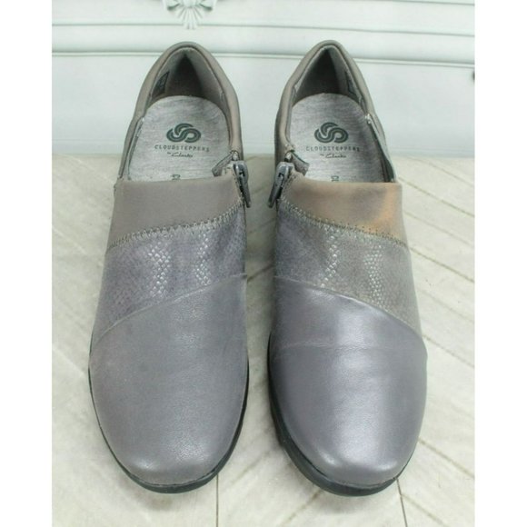 Clarks Cloudsteppers Caddell Denali Gray Leather Casual Slip On Shoes Size 8 M - Picture 5 of 9